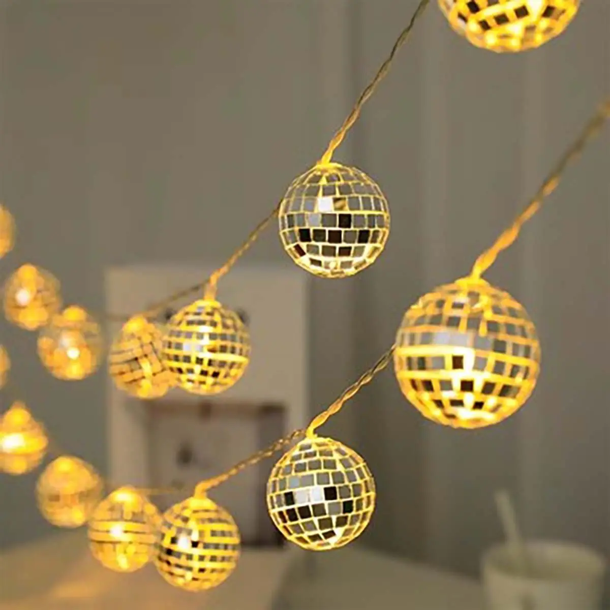 LED Mirror Ball String Lights Warm White for Parties and Decor 6