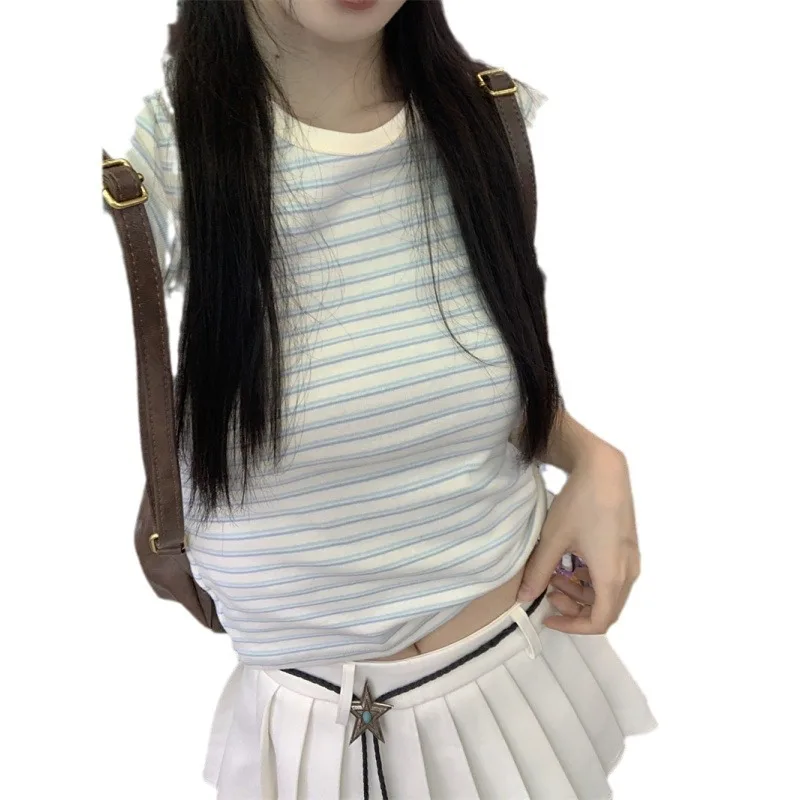 Women Casual Striped Sleeveless Cropped Tee