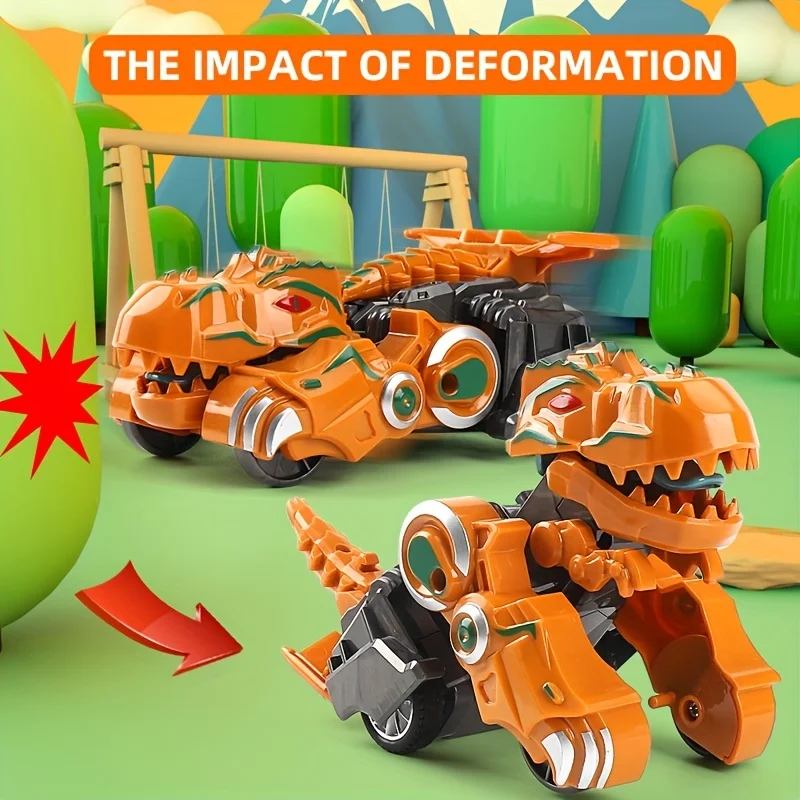 Friction-Powered Transforming Dinosaur Car Toy for Kids