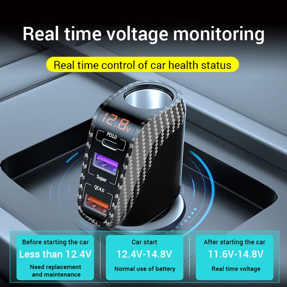 100W USB Car Charger Quick Charge QC3.0 QC4.0 PD3.0 SCP 4 IN 1 Car Super Fast Charging for IPhone 12 13 Xiaomi Huawei Samsung — view 4
