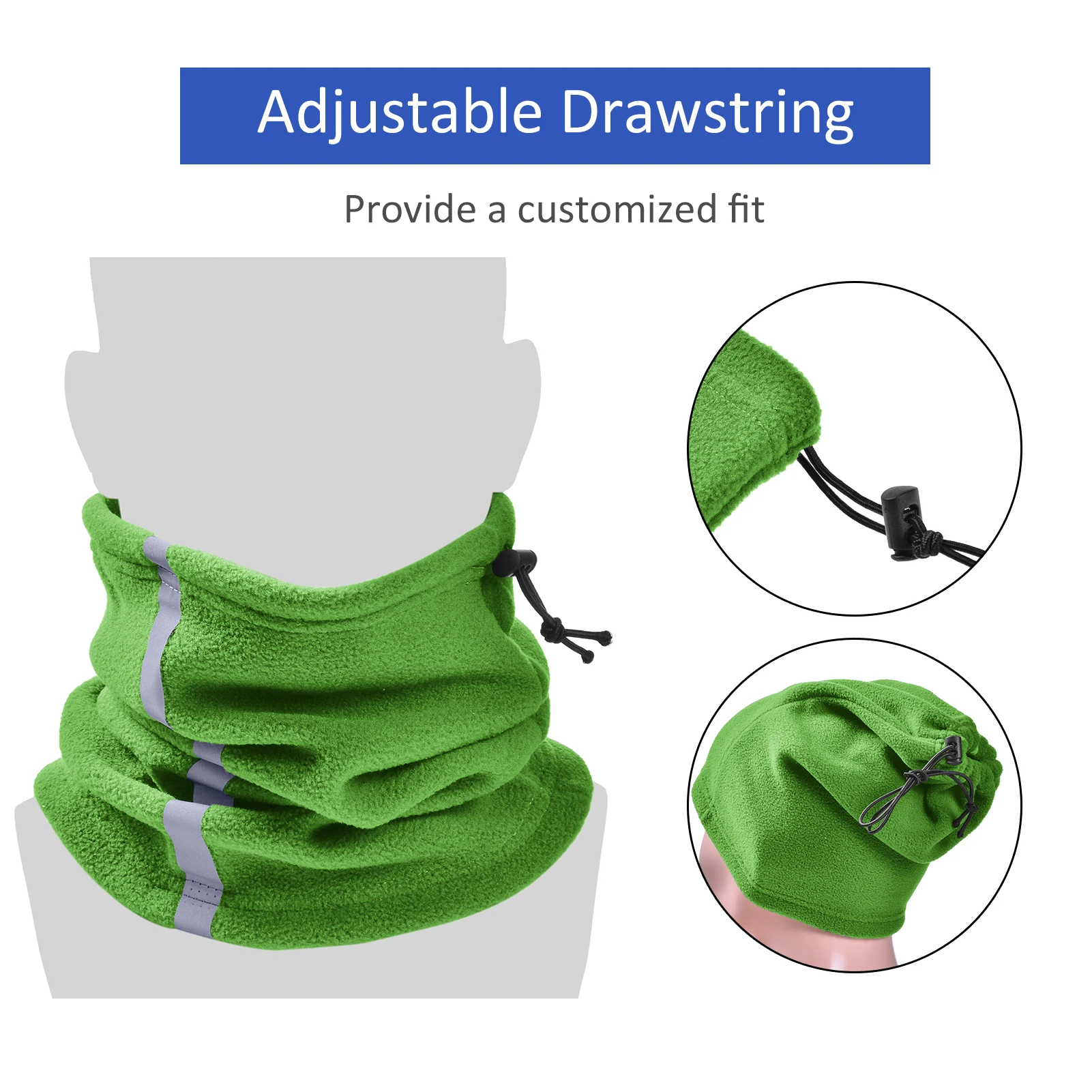 Winter Fleece Neck Warmer Reflective Neck Gaiter with Adjustable Drawstring Skiing Windproof Ski Neck Gaiter for Skiing Hiking 2