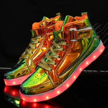 High Top Board Shoes for Men Women Color-changing Luminous Shoes LED Light Shoes Sneakers Mirror Leather Panel Shoes Large 35-46 1