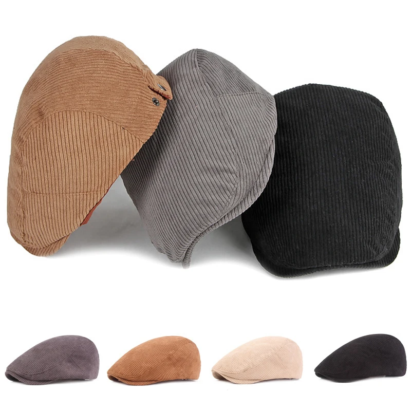 

Fashion Corduroy Newsboy Caps Autumn Winter Beret Horn Retro Peaked Cap Forward Hat for Men Women Peaky Blinder Caps Berets