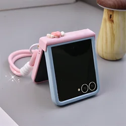 Luxury Fresh Blue Pink Wing Phone Case with Strap - Shockproof Cover - Z Flip 5 (A)