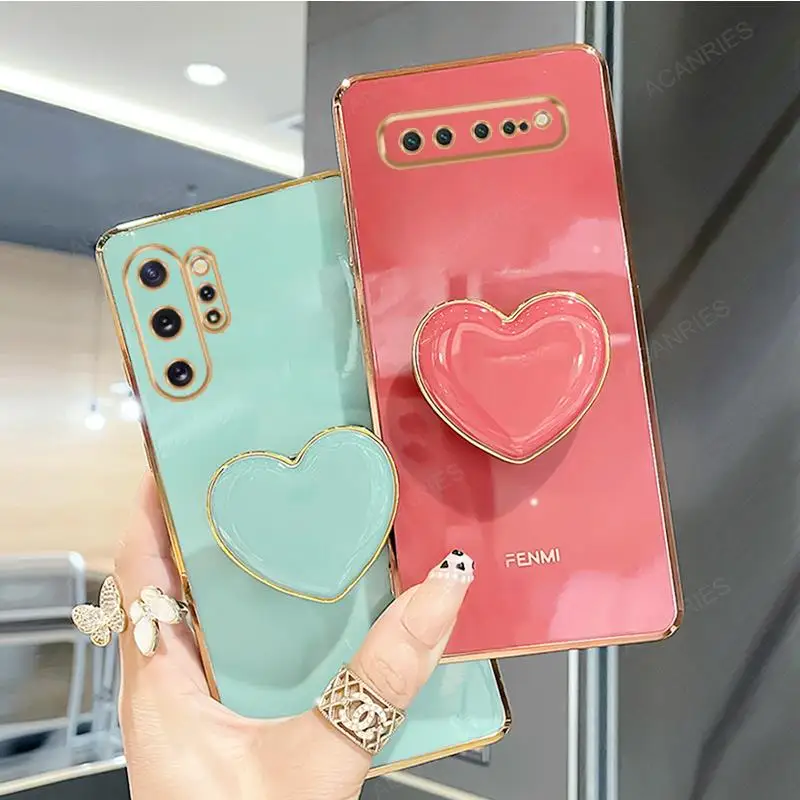 Luxury Love Heart Holder Case with Plating Stand - Silicone Cover