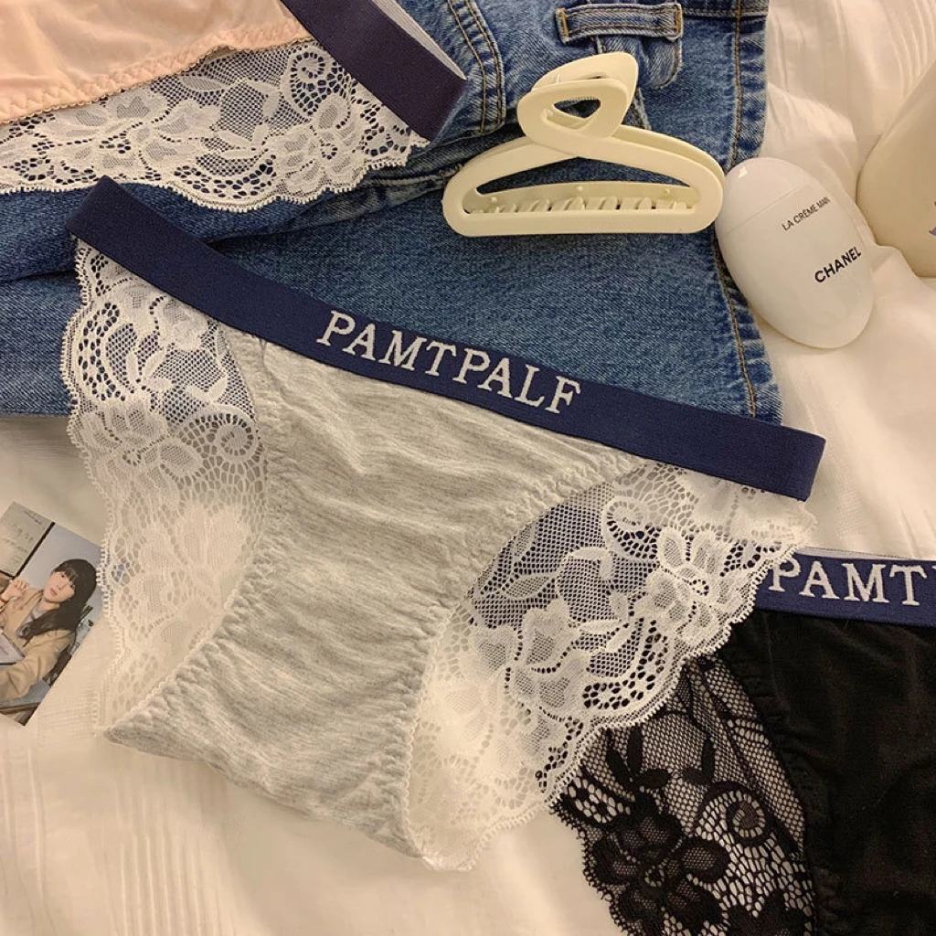 European and American sports style women's underwear low waist lace edge cotton pure cotton breathable sexy women