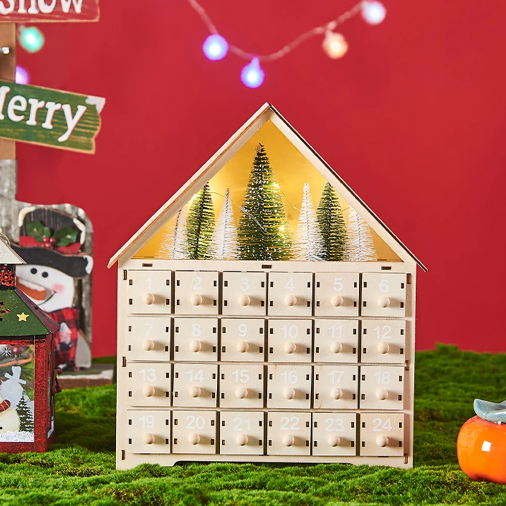 Wooden LED Reusable Advent Calendar with Drawers Countdown To Christmas Calendar DIY for Adults Kids Gifts Holiday Decoration