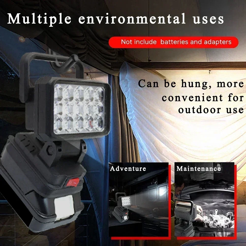 Portable work light 15 Beads LED Working Light Spotlight Portable Lamp Hand Lantern For Makita For Dewalt Milwaukee Bosch 18V Li-ion Battery