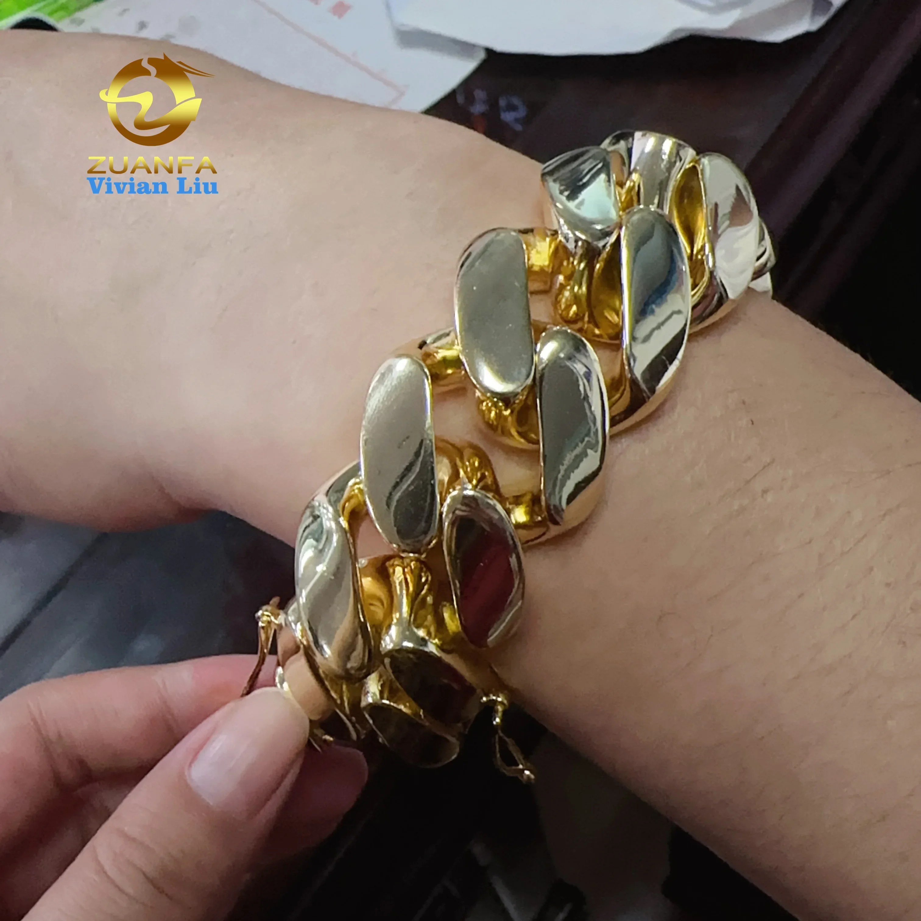 남성용 빅 사이즈 쿠바 팔찌, 힙합 쥬얼리, 황동 18K 리얼 골드 도금, 쿠바 링크 체인, 30mm