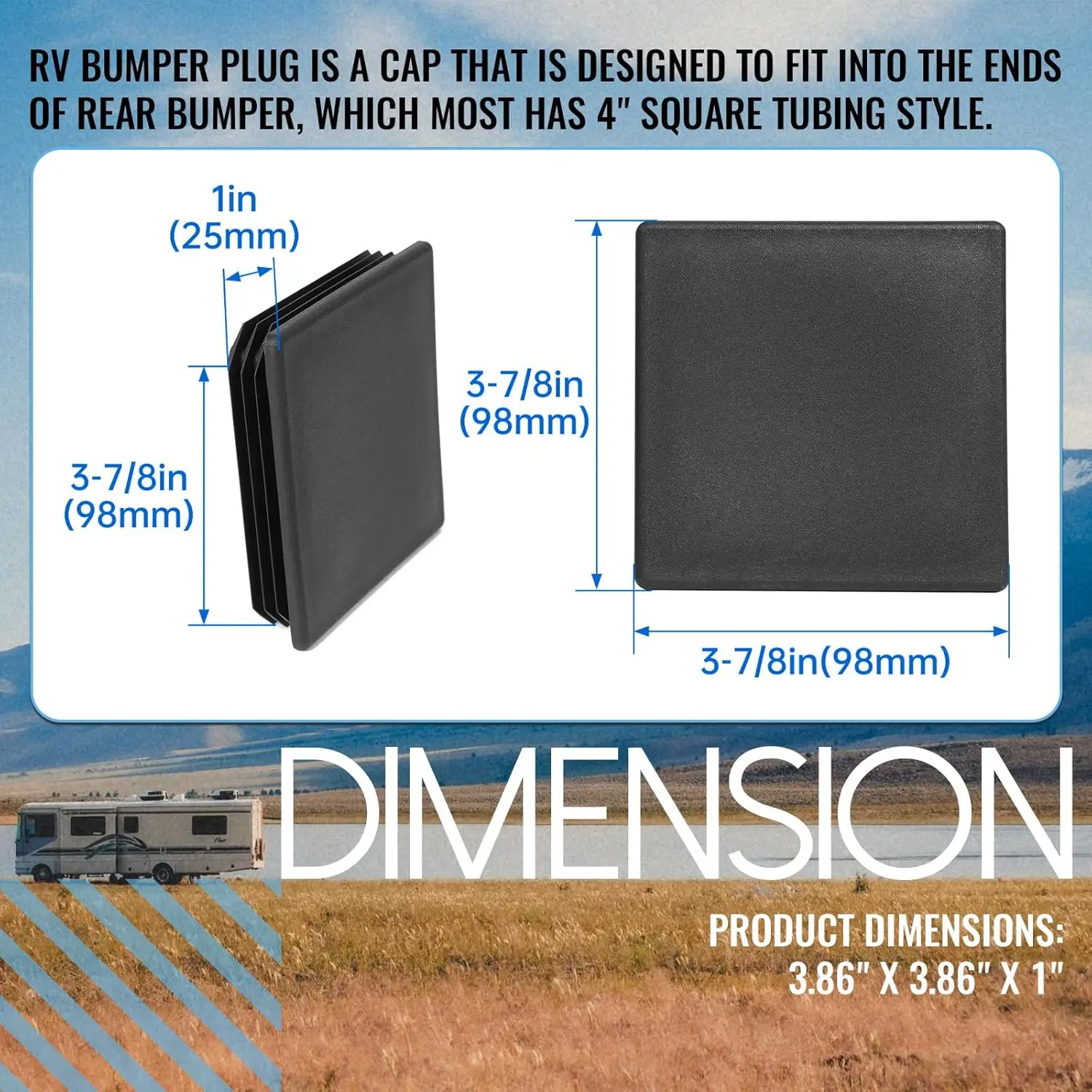 2Pcs 4" RV Bumper Plug End Cap Compatible with RV Camper Trailers Square Ruber Bumper End Cap Cover