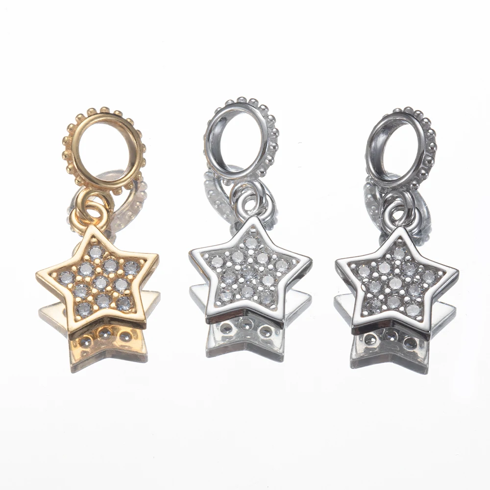 

S925 Sterling Silver 9mm Zircon Star Charm Fashion Pentagram Earring Pendant Fit DIY Necklace KeyChain Jewelry Making Supplies