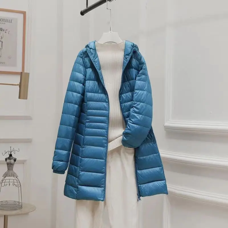 7XL Winter Ladies Long Warm Down Coat With Portable Storage Bag Women Ultra Light Hooded Down Jacket Women Windproof Down Parkas