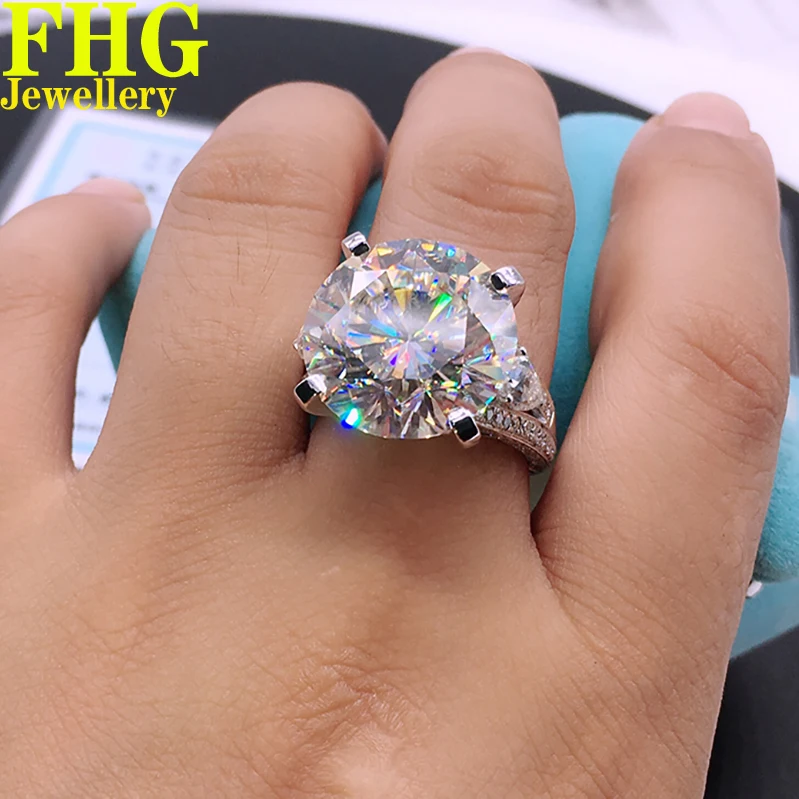

Round 3 5 6 8 10 15Ct Solid Au417 10K White Gold Ring DVVS Moissanite Diamonds Round Wedding Party Engagement Anniversary Ring