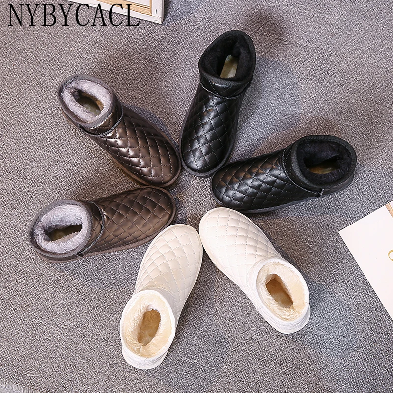 

Warm Boots For Woman Slip On Pu Leather Women Ankle Boots Short Plush Solid Elegant Female Shoes 2022 New Comfort Fashion