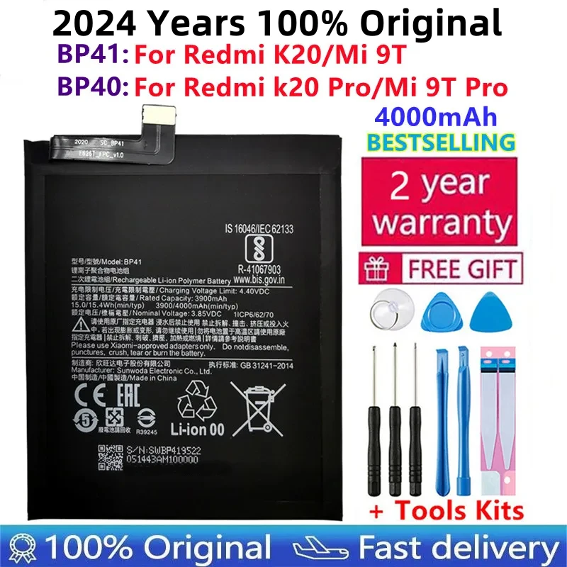 

100% Original Replacement Battery BP41 BP40 For Xiaomi Redmi K20 Pro Mi 9T Pro Mi9T Redmi K20Pro Premium Genuine Battery 4000mAh