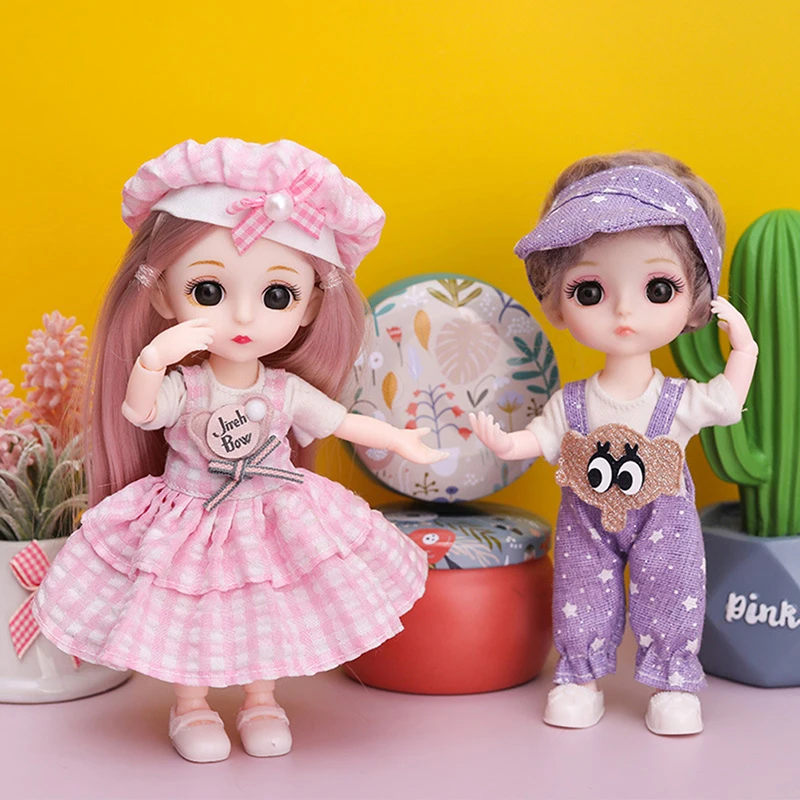 Mini 16cm BJd Doll 13 Movable Joint Girl Doll 3D Big Eyes 1/12 Fashion Princess Doll DIY Dress Up Toy Doll With Clothes Gift 3