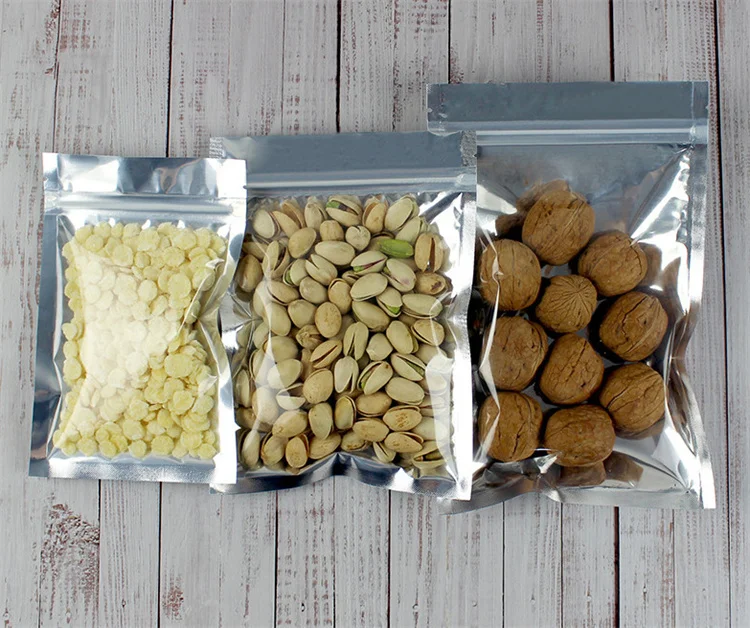 Flat Bottom Clear Front Aluminum Foil Zipper Bag Plastic Resealable Candy Snack Sugar Powder Spice Coffee Beans Storage Pouches 6