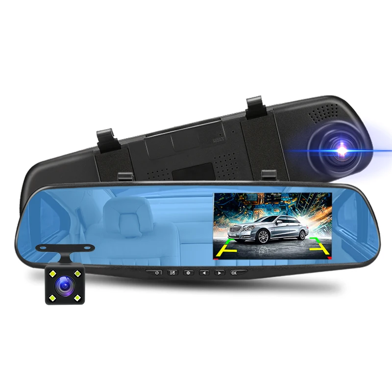 대시캠 화이트 미러 Dvr 4.3 인치 대시 카메라, FHD 1080P 자동 등록 지지대, 후면보기 카메라 비디오 녹음기, 자동차 Dvrs