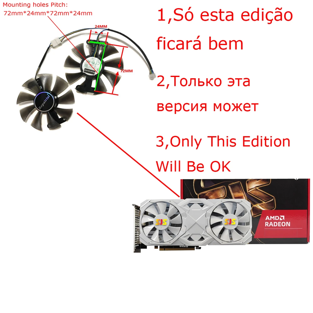SJS AMD RX 580 RX580 게임용 흰색 비디오 카드 선풍기, 직경 85mm, GPU 쿨러, GA91S2H, 8GB 2048SP, FL8015 12VB 교체, 세트당 2 개