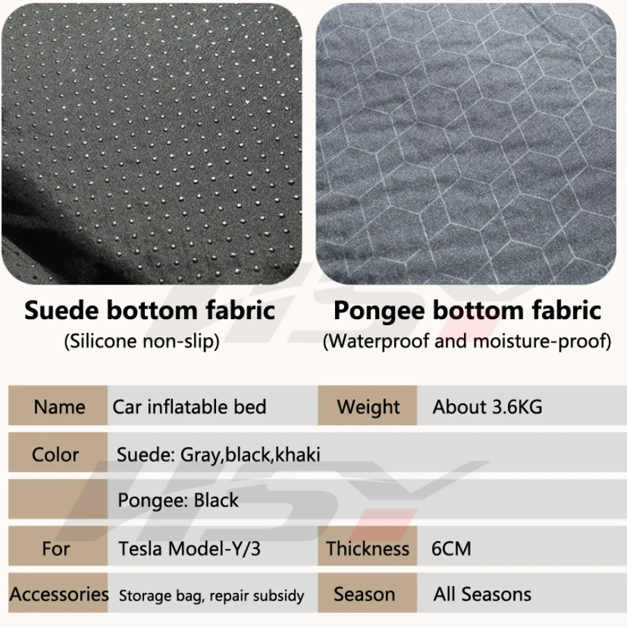 Tesla Model Y/3 Car Self-Inflating Air Mattress Outdoor Camping Inflatable Car-Mounted Suede Fabric Car Trunk Travel Bed