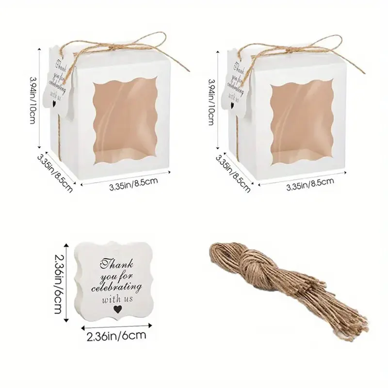 10/30/50pcs kraft paper candle gift boxes with clear window – includes tags & twine for wedding favors, birthday party packaging, ideal for candles, treats, and small gifts