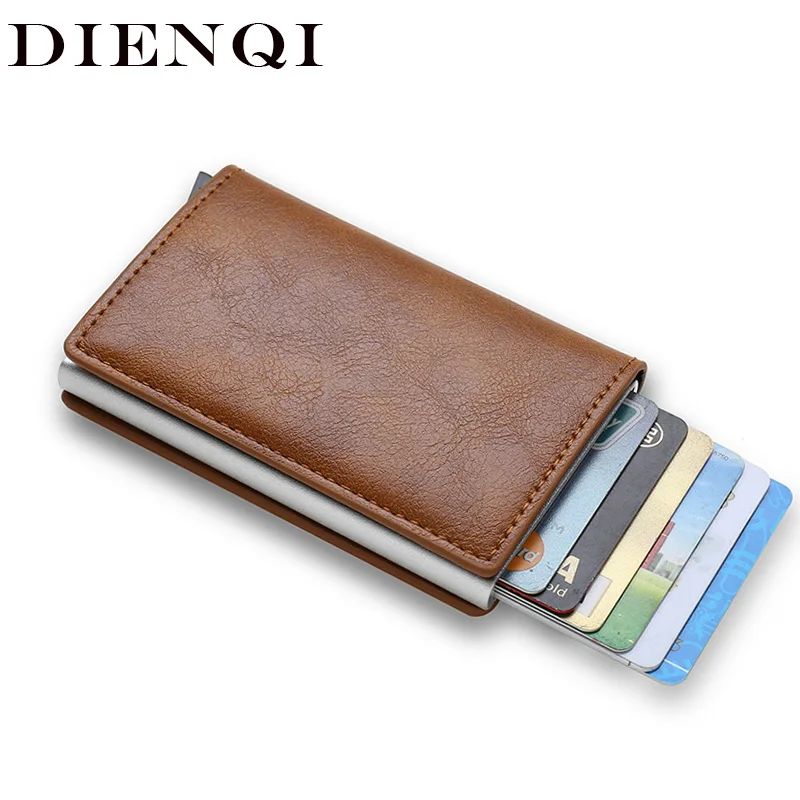 Credit card holder RFID Credit Card Holder Wallet Men Women Carbon Fiber Metal Wallets Cardholder Case Vintage Leather Wallet Small Money Bag Purse