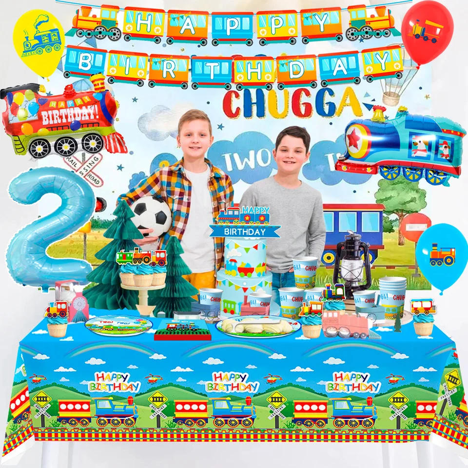 Decorazioni Per Festa Di 2 Anni A Tema Treno – Palloncini E Striscione 'Choo Choo' Per Compleanno Bambino