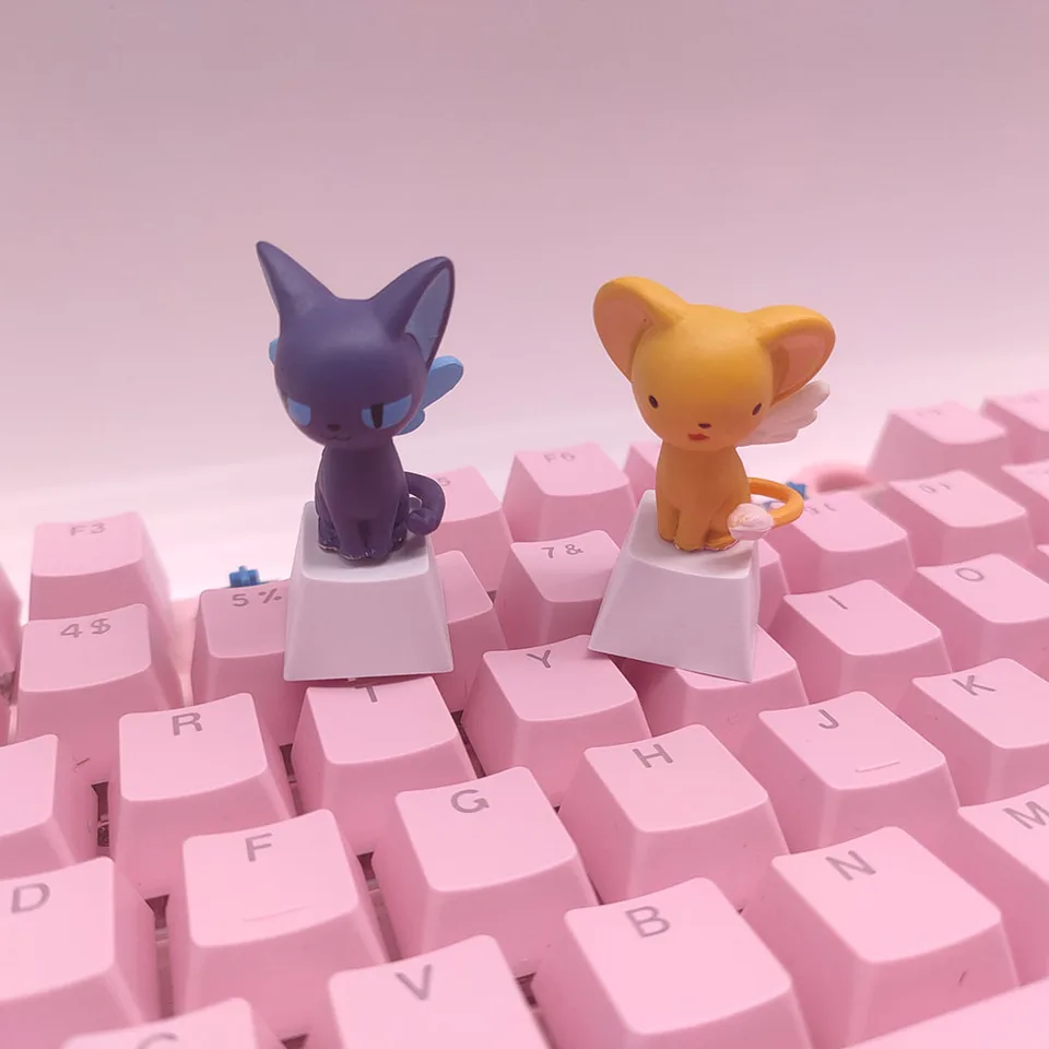 Kawaii gatos anime personalidade bonito rosa keycaps cereja perfil