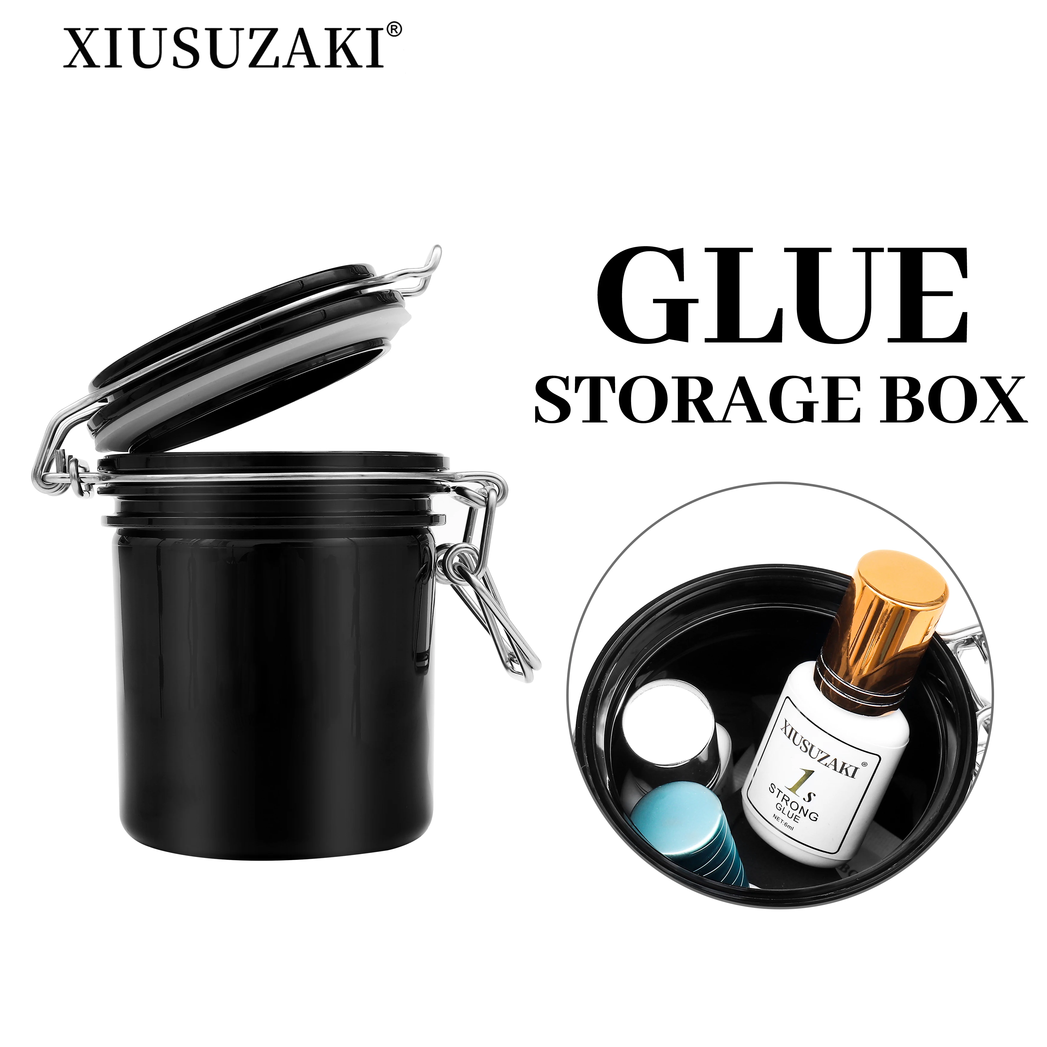 

XIUSUZAKI Lash Glue Storage Container Airtight Adhesive Holder for Eyelash Extension Glues Hold 3 Adhesives Sealed Jar Tank Box