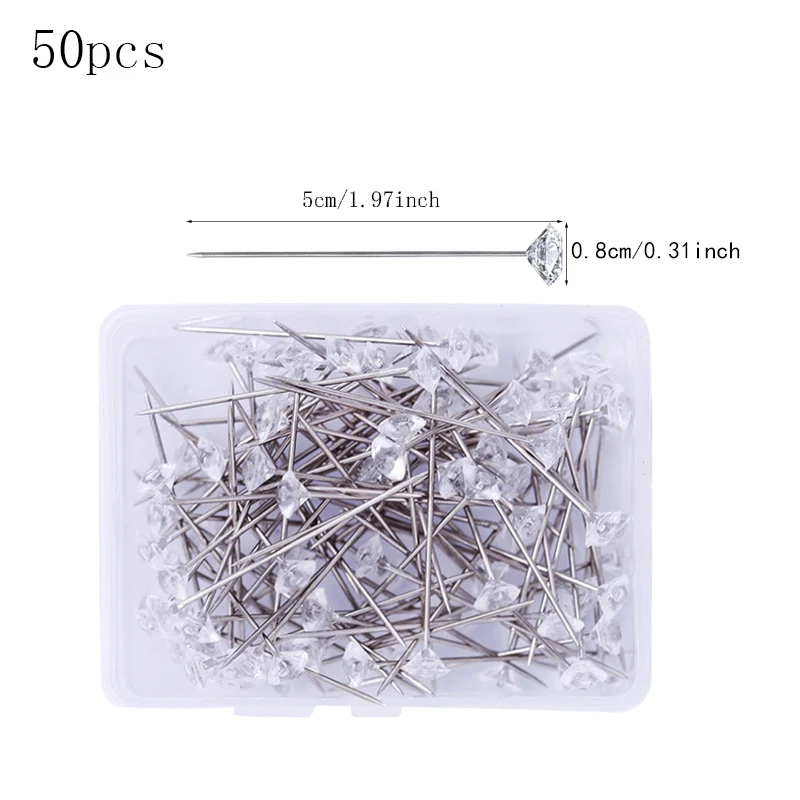 50pcs Diamond Crystal Head Sewing Pins Corsage Pins Wedding Party  Decorations Straight Pins DIY Apparel Sewing accessories - AliExpress