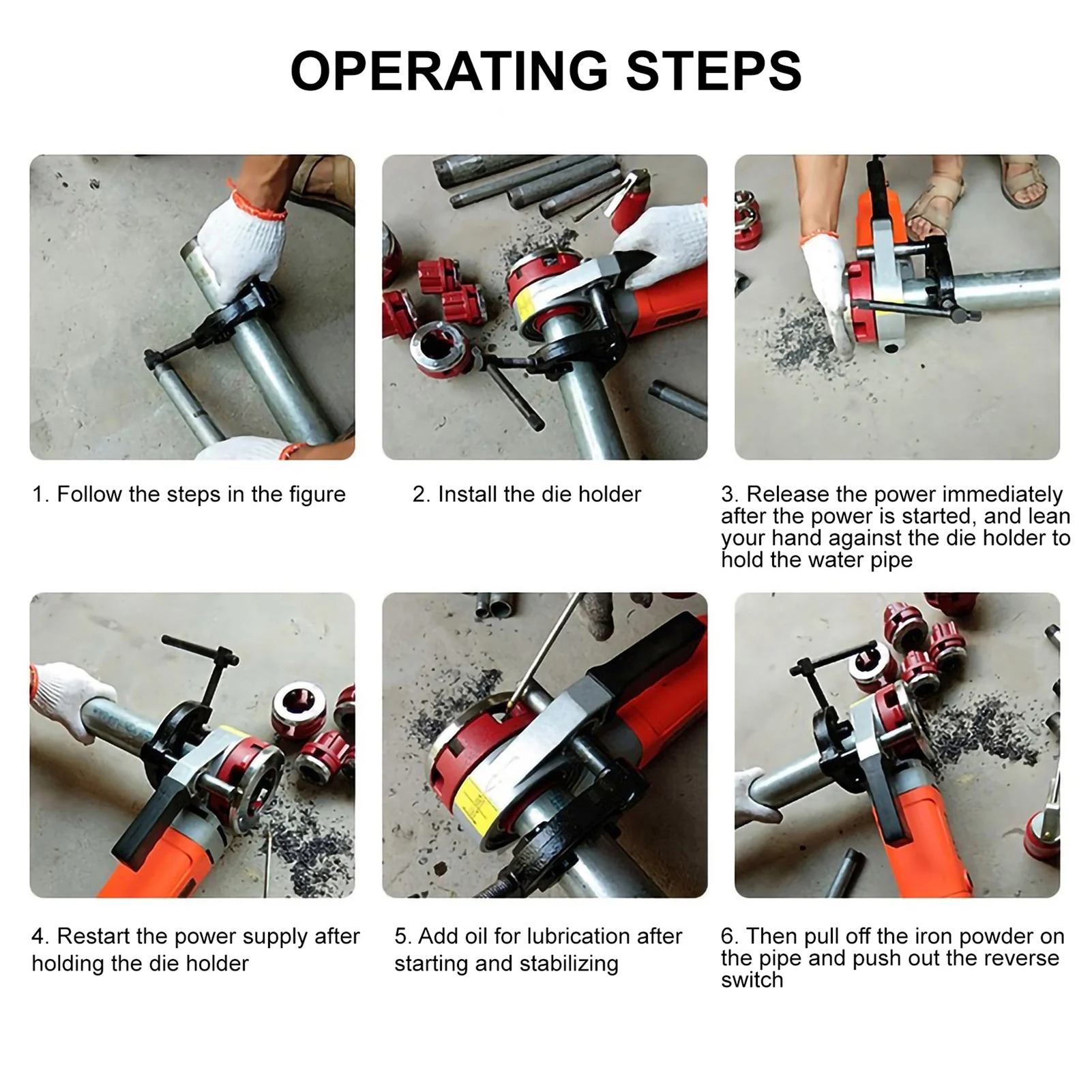 Portable Handheld Electric Pipe Threader Threading Machine With 6 Dies EU Plug