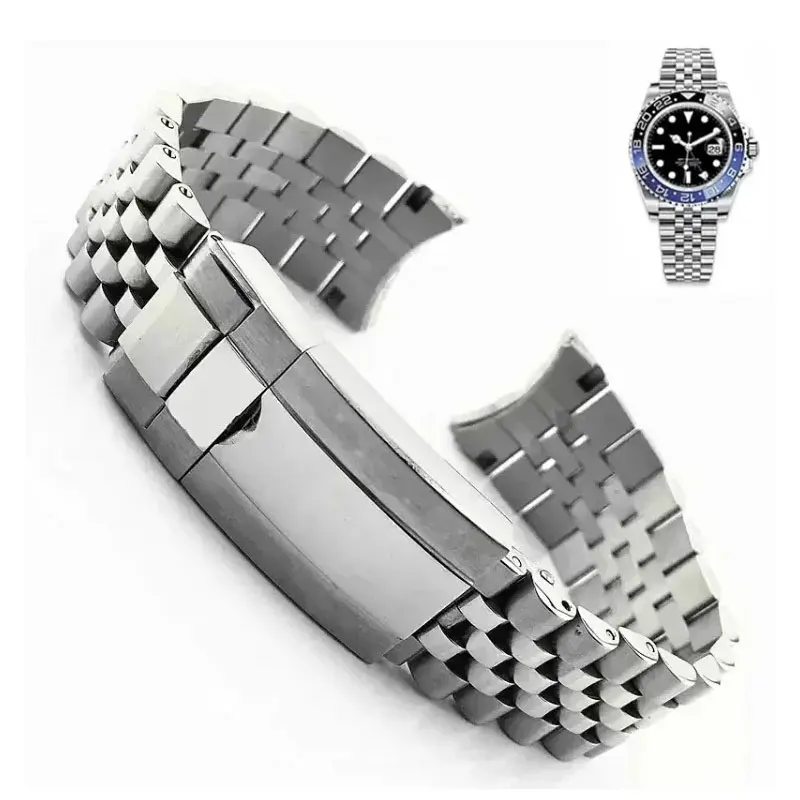 Pulseira de relógio de extremidade curvada de luxo para rolex datejust jubileu pulseira de aço inoxidável acessórios de substituição 20mm cinto de metal
