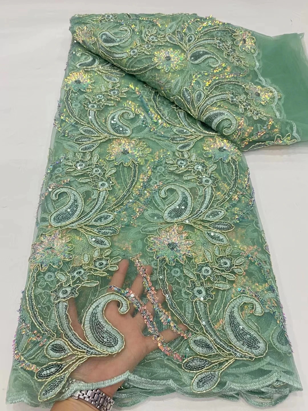 

LDPN285 New arrival embroidered African net lace with sequins,nice looking French tulle lace fabric for party/wedding dress