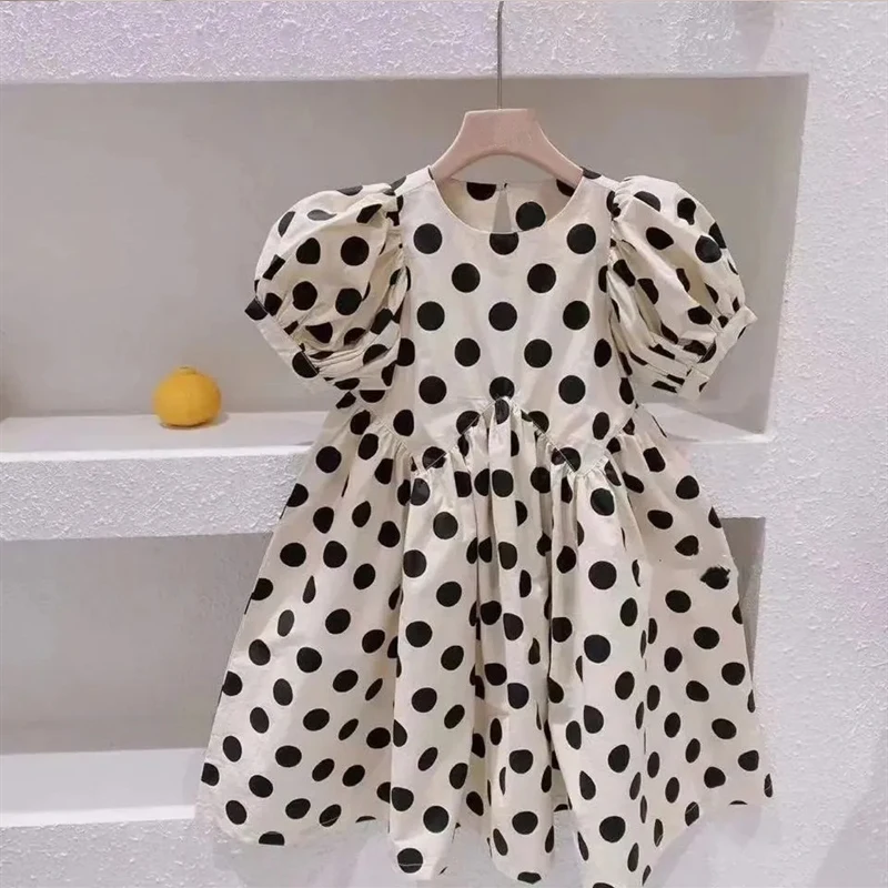 

New Baby Girls Dot European American Princess Kids Loose Puff Sleeves Dress Birthday Party Summer 1-12 Years