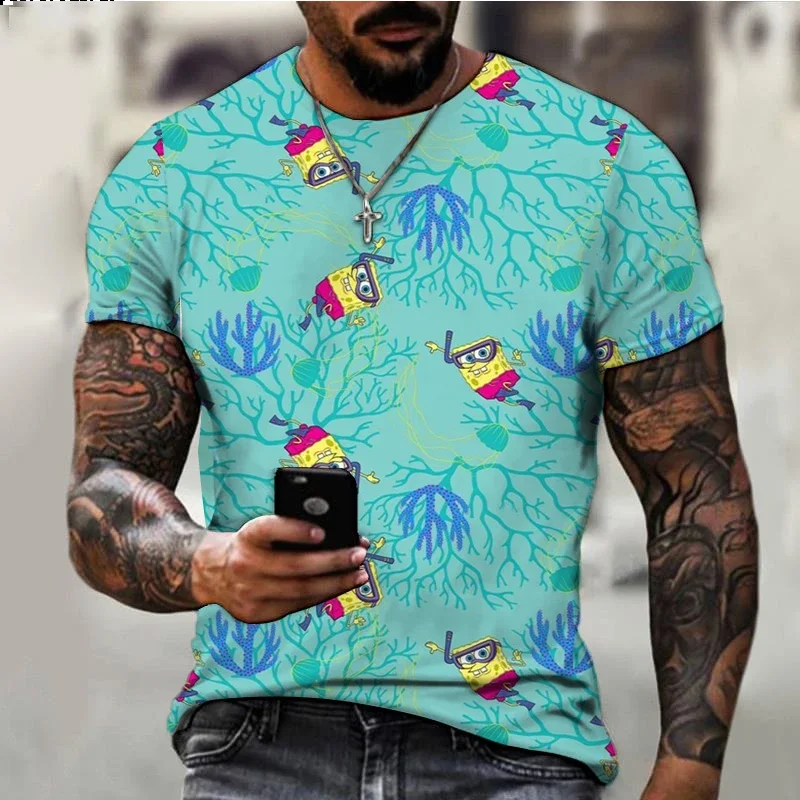 2024 Summer Children's SpongeBob T-shirt Kids Fashion Casual Men's Round Neck T-shirt Cartoon Boys Clothes Girls Tops 6