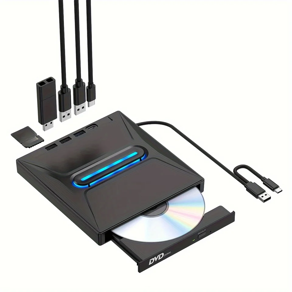 Luminous USB 3.0 External CD DVD Drive with Hub