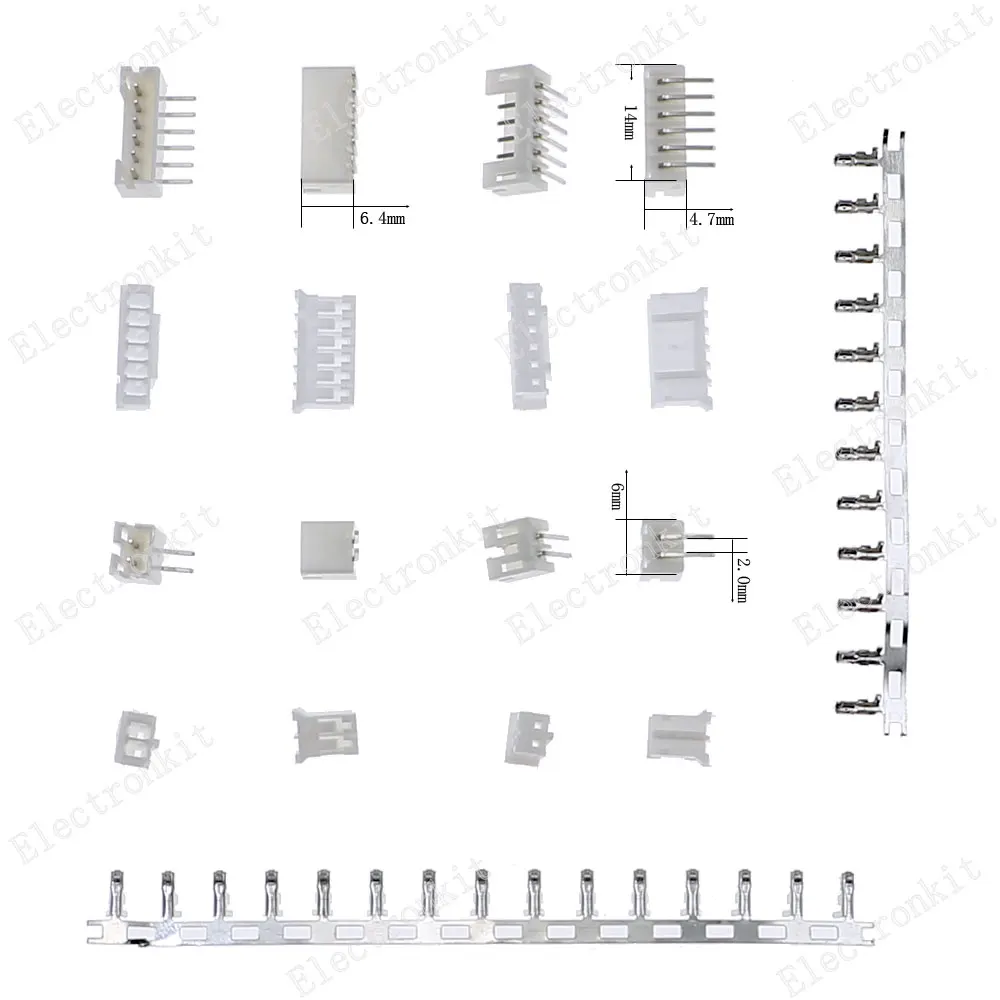 곡선 바늘 핀 헤더 커넥터, PH2.0, 2P, 3P, 4P, 5P, 6 핀, 2.0mm 피치 직각 소켓, PCB jst, 400 개