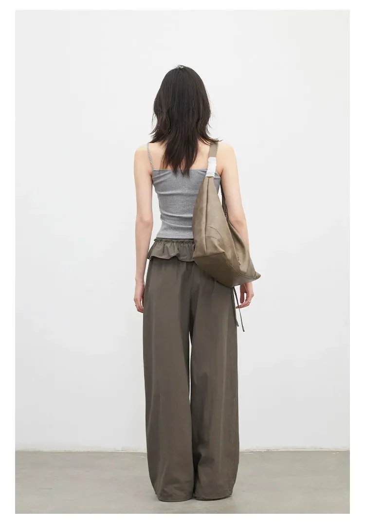 Wijde broek voor dames effen met elastische taille lounge broek_voghion.com