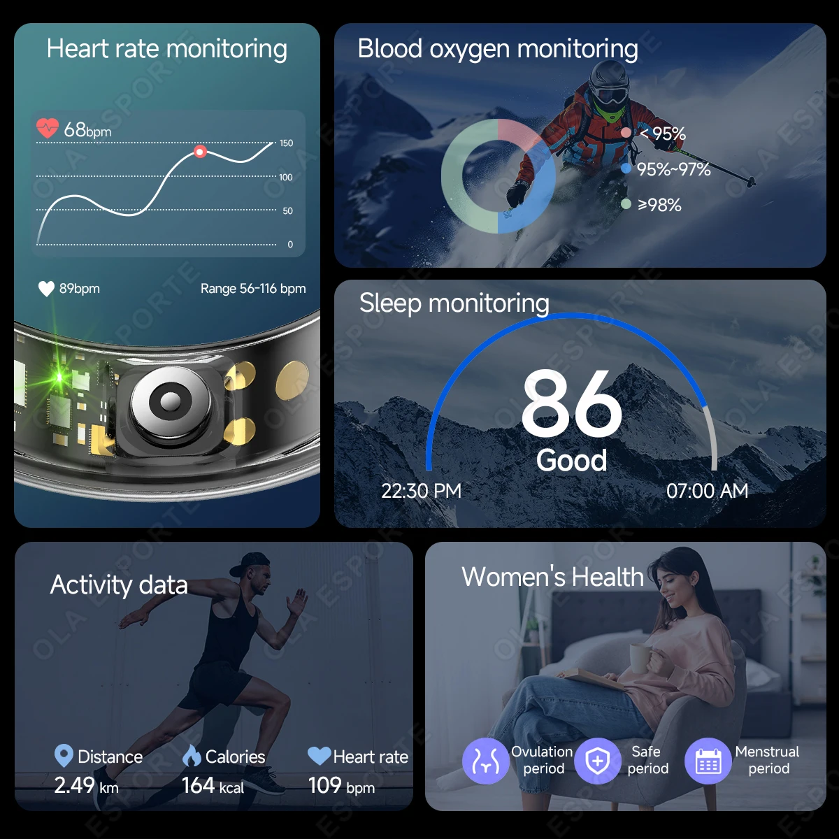 Anello Intelligente Colorato per Donne e Uomini, SmartRing con Monitoraggio della Frequenza Cardiaca, Impermeabile, 100+ Modalità Sportive, Super Leggero e Delicato sulla Pelle - immagine 6
