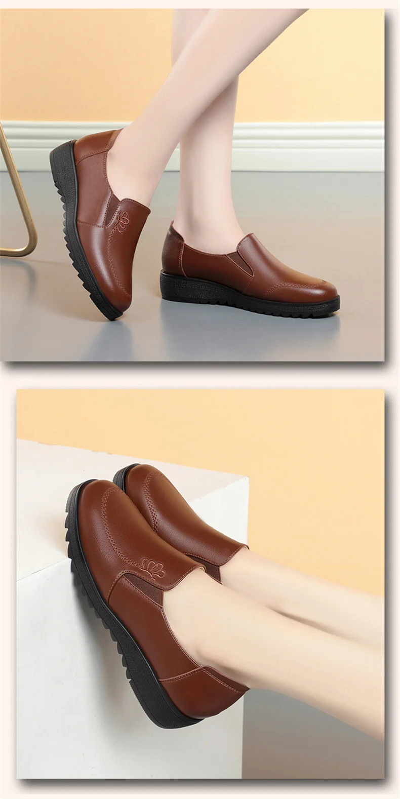 3cm Comfortable Deep Mouth Soft Leather Shoes Women Loafers Spring 2024 Flat Platform Footwear Mother Work Shoes Soft Bottom