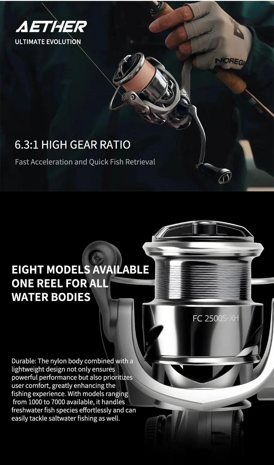 Okuma Non Reversing Fishing Scroll Metal Wheel 20KG Drag 7+1BB High Performance 1000-7000 – Detail 28