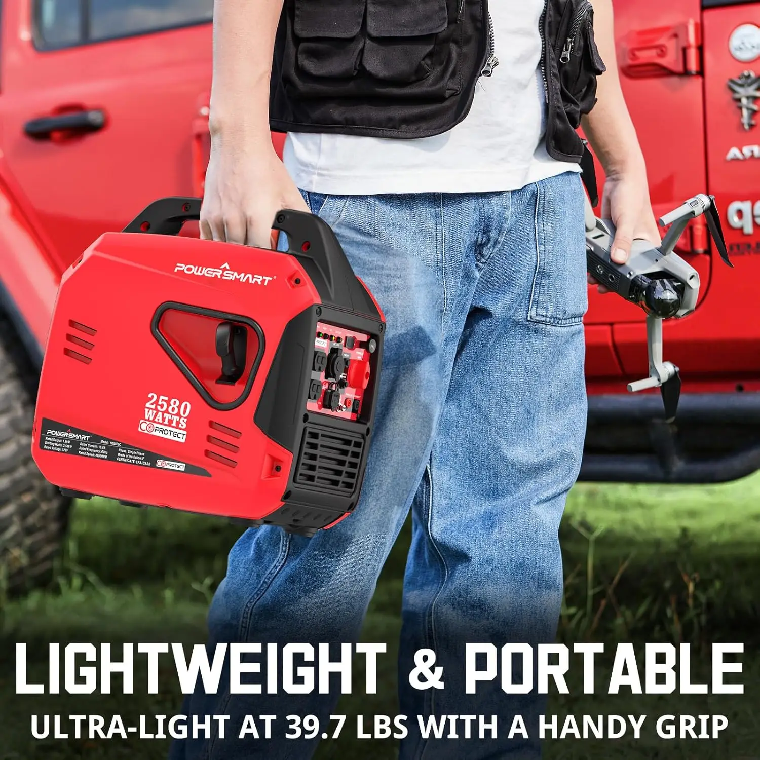 PowerSmart 2500-Watt Gas Powered Portable Inverter Generator CO Sensor Super Quiet for Camping Tailgating Home Emergency Use