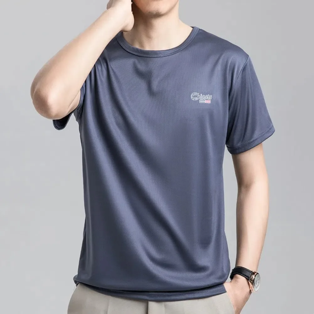 Fashion Breathable Ice Silk T Shirts Quick Dry Loose Short Sleeve Sportswear Thin O-neck Men's Sport T-shirt Men