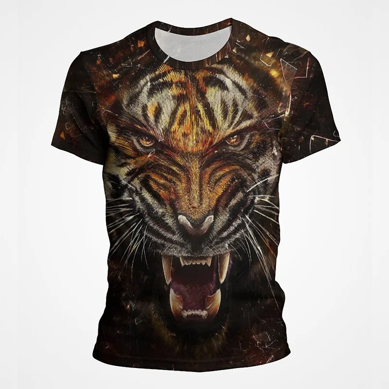 

Summer 3D Tiger Print Men's Casual Goth Horror Short Sleeve Clothes Fashion Streetwear Hip Hop Tops T-Shirt Women Short Sleeve