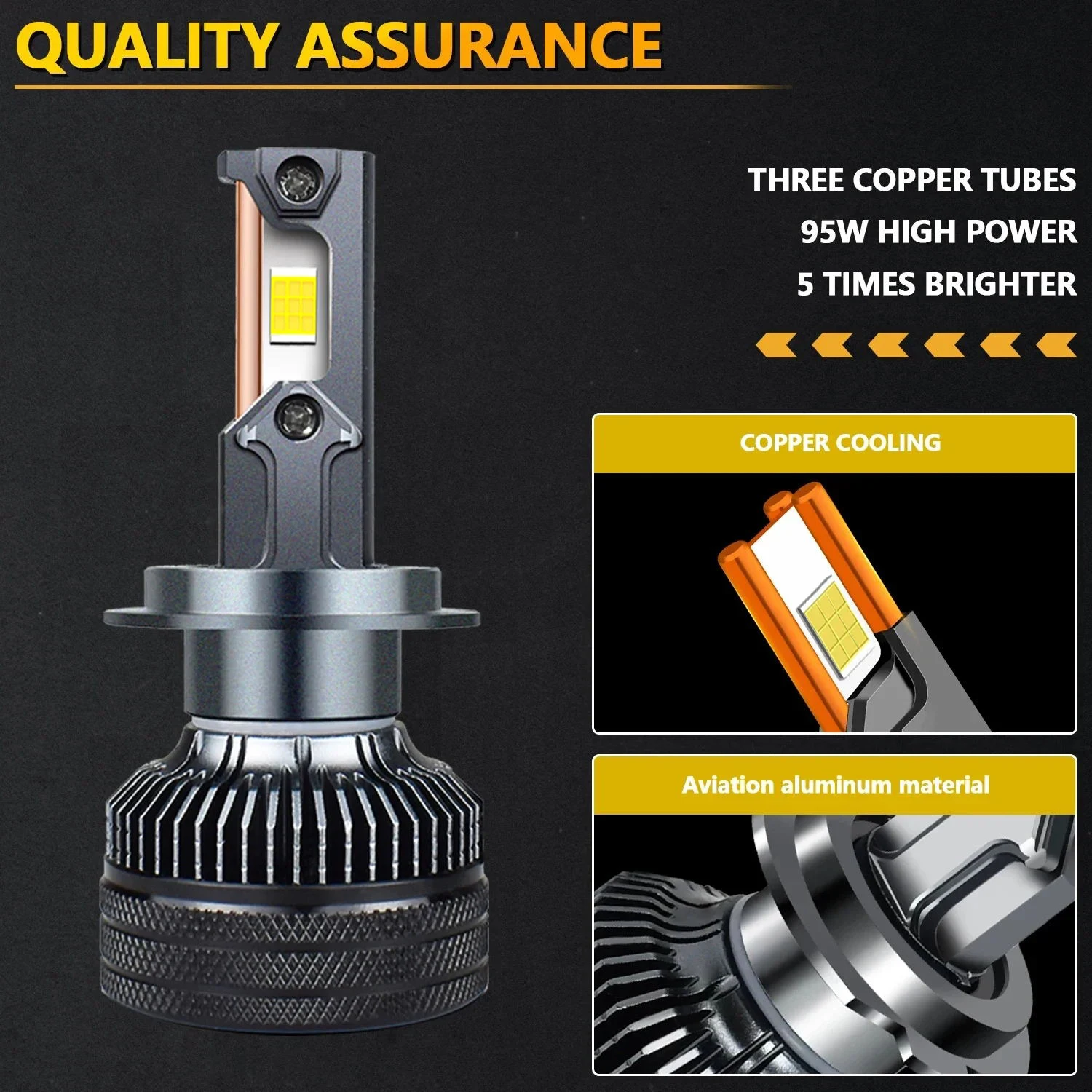 6000K Cold White 260W 38000LM H7 H4 Led Lamp Three Copper Tube Led Lights Car H1 H11 HB3 9005 HB4 9006 Headlight Bulb