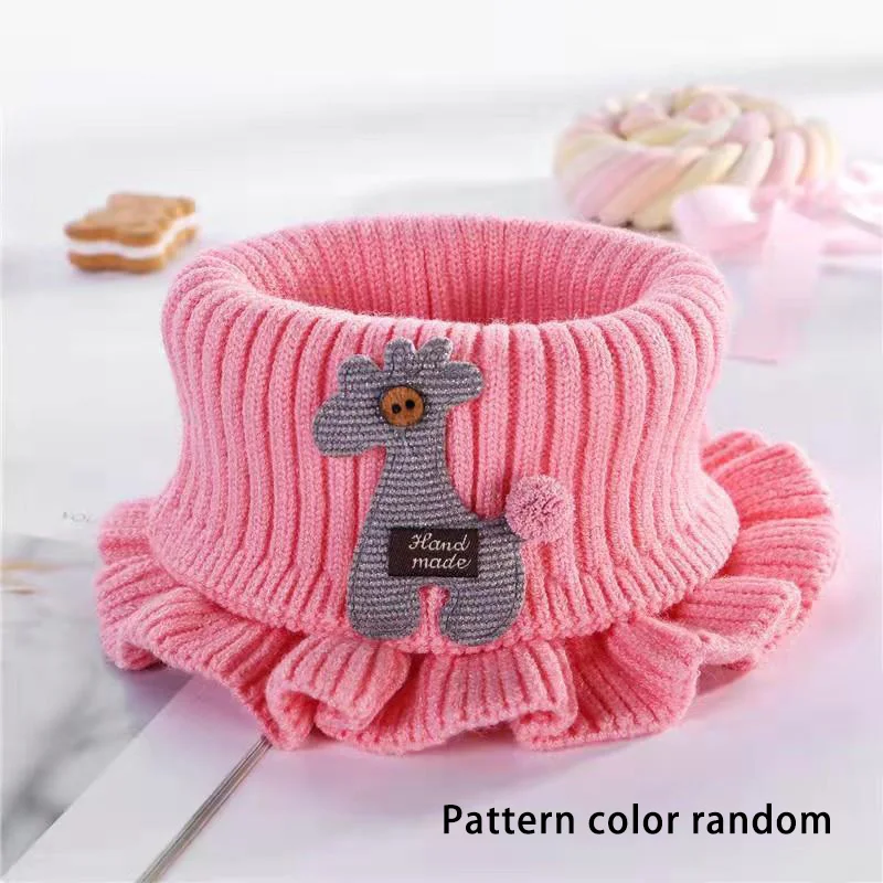 New Baby Knitted Scarf Cartoon Wool Giraffe Ruffle Neck Warmer Girls Kids Accessories Collar Circle Outdoor Winter Warm Scarves