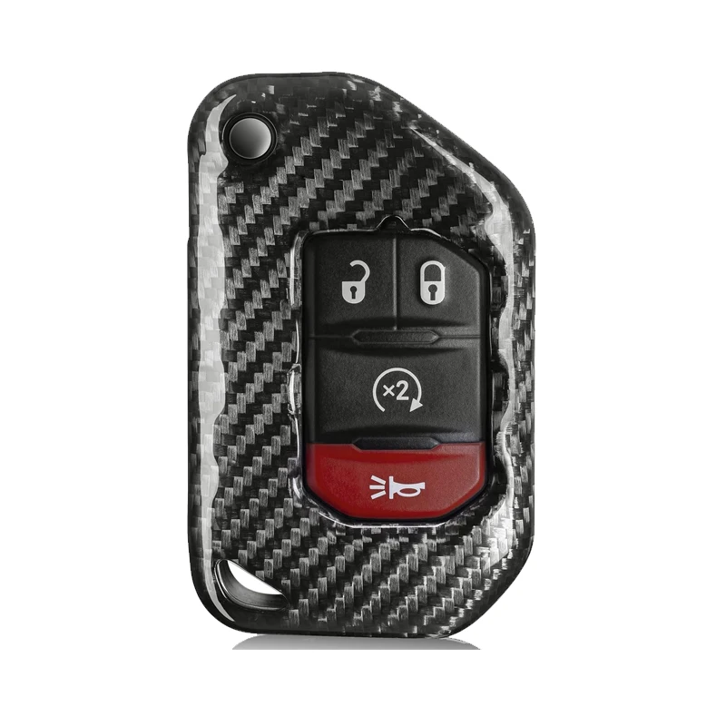 Real Carbon Fiber Key Fob Cover Protector Fits for Jeep Wrangler JL Rubicon Sahara JLU Remote Control Key Accessories 2018-2024