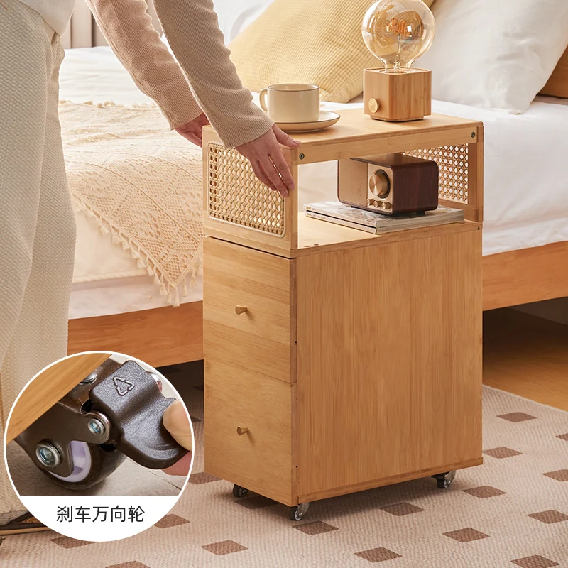 Movable Coffee Table Sofa Side Cabinet Bedroom Nightstand Organizer Multi-Functional Bedside Storage Rack for Living Room