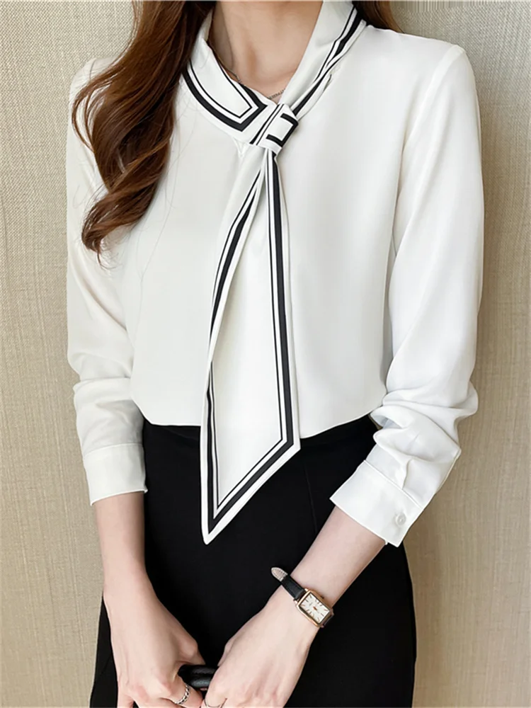 Women Floral Blouse #3234 Chiffon Blouse Long Sleeve Elegant Office Blouse Women Scarf Collar France Style Ladies Tops And Blouses Spring