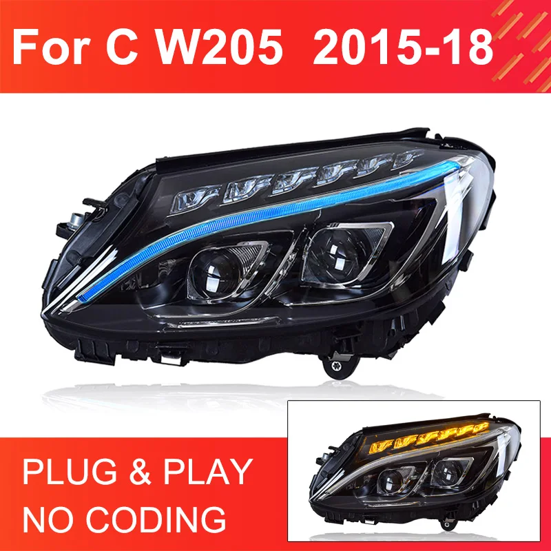 

1 Pair LED Head Light Assemly for Mercedes Benz C Class W205 2015-2018 Plug and Play with DRL Turning Animation Headlights